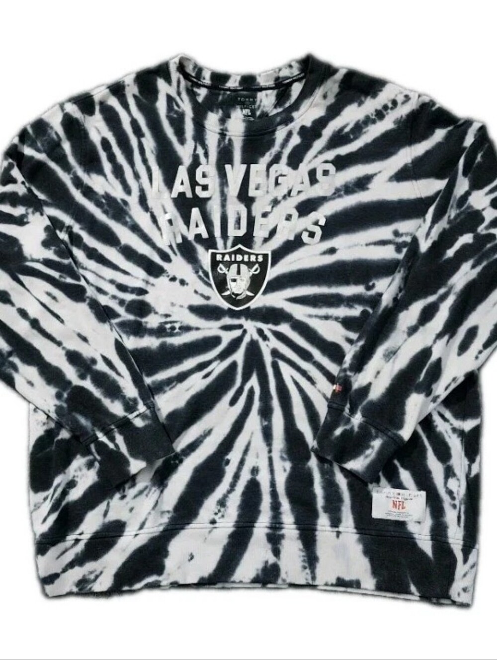 NFL Las Vegas Raiders X Tommy Hilfiger Black Tie Dye Pullover Sweatshirt XXL